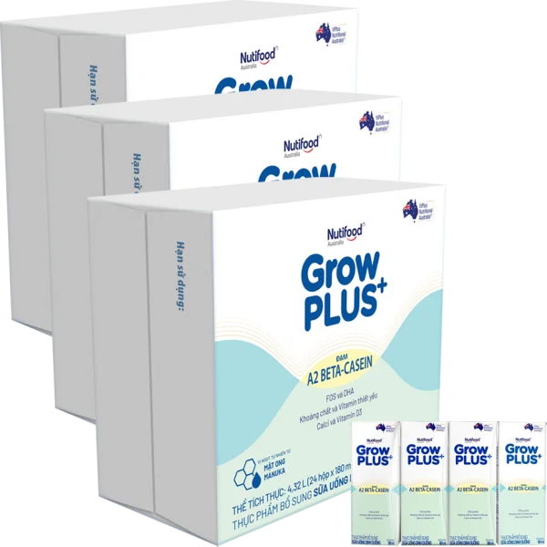 Combo 3 Thùng Sữa Bột Pha Sẵn Nutifood GrowPLUS A2 Beta-Casein 180ml (Lốc 4)