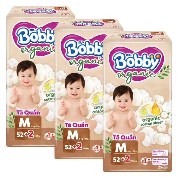 Combo 3 Tã quần Bobby Organic M52 Miếng (+2 miếng)