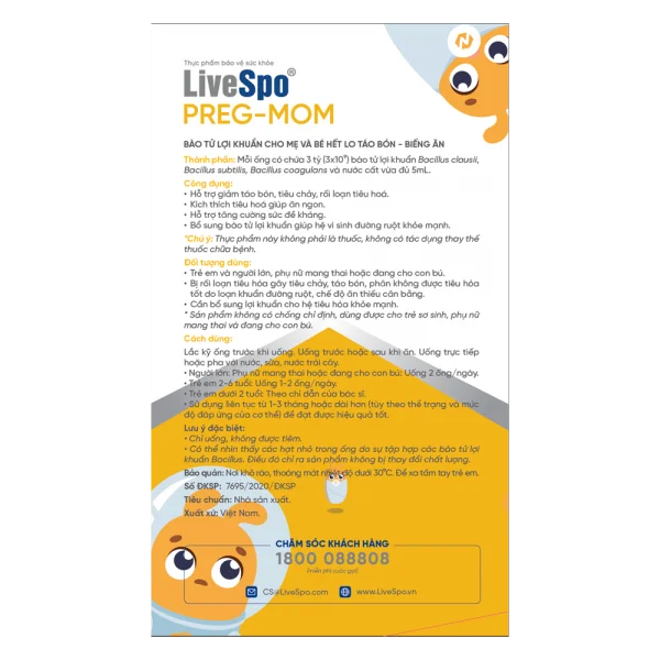 Men vi sinh LiveSpo Preg-Mom (20 ống/hộp)