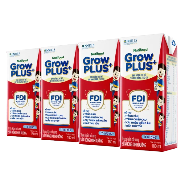 Sữa GrowPLUS+ ít đường 180ml (lốc 4 hộp)