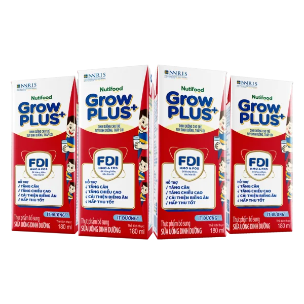 Sữa GrowPLUS+ ít đường 180ml (lốc 4 hộp)