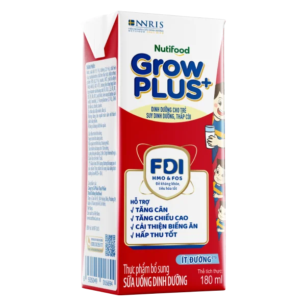 Sữa GrowPLUS+ ít đường 180ml (lốc 4 hộp)