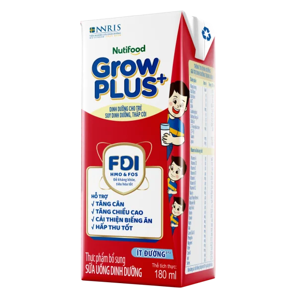 Sữa GrowPLUS+ ít đường 180ml (lốc 4 hộp)