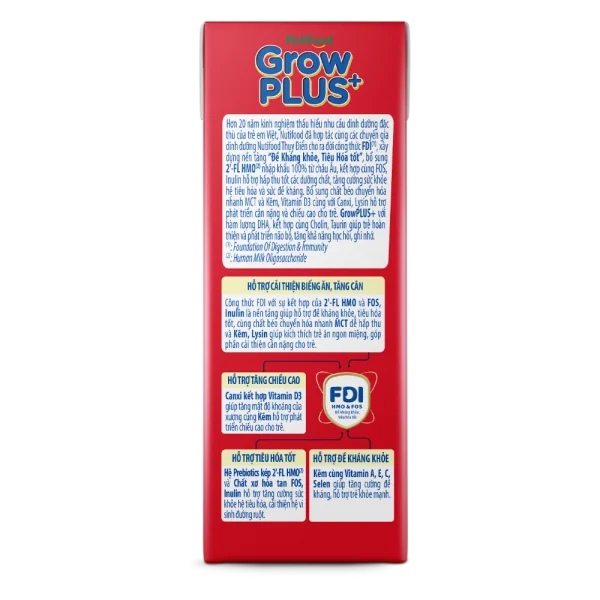 Sữa GrowPLUS+ ít đường 180ml (lốc 4 hộp)