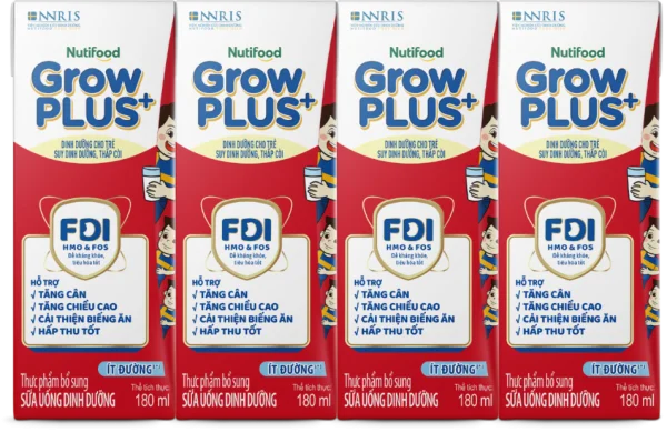 Sữa GrowPLUS+ ít đường 180ml (lốc 4 hộp)