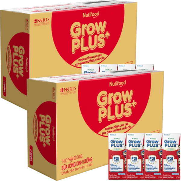 Combo 2 thùng Sữa GrowPLUS+ ít đường 180ml (lốc 4 hộp)