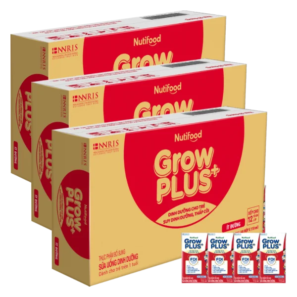Combo 3 thùng Sữa GrowPLUS+ ít đường 110ml (lốc 4 hộp)
