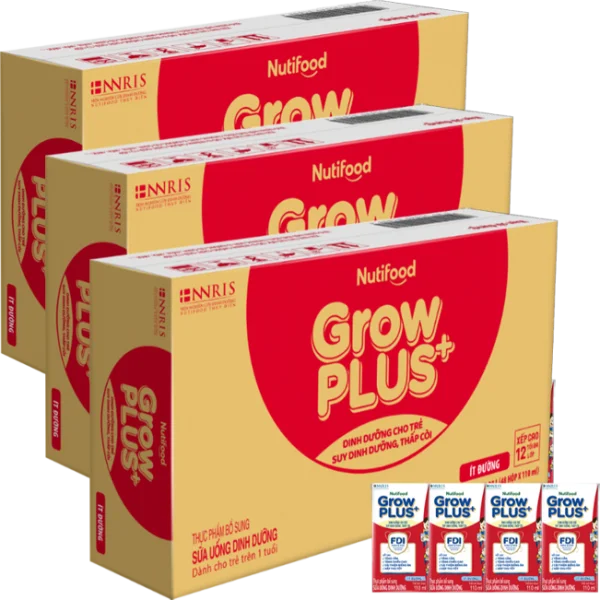 Combo 3 thùng Sữa GrowPLUS+ ít đường 110ml (lốc 4 hộp)