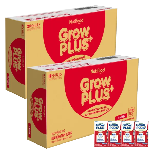 Combo 2 th&ugrave;ng Sữa GrowPLUS+ &iacute;t đường 110ml (lốc 4 hộp)