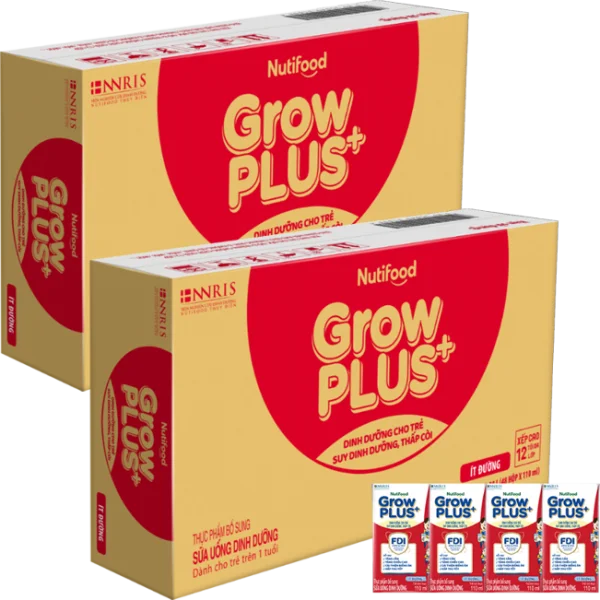 Combo 2 thùng Sữa GrowPLUS+ ít đường 110ml (lốc 4 hộp)