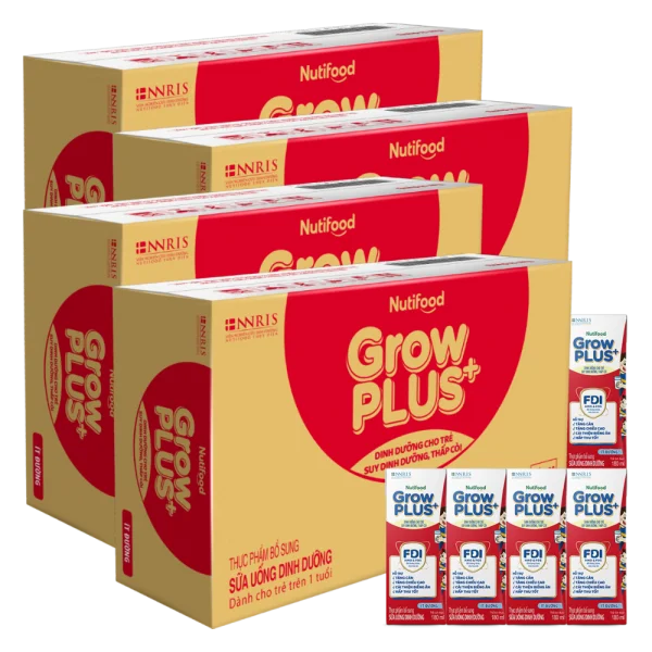 Combo 4 th&ugrave;ng Sữa GrowPLUS+ &iacute;t đường 180ml (lốc 4 hộp)