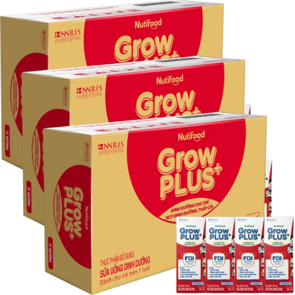 Combo 3 Thùng Sữa GrowPLUS+ ít đường 180ml (lốc 4 hộp)