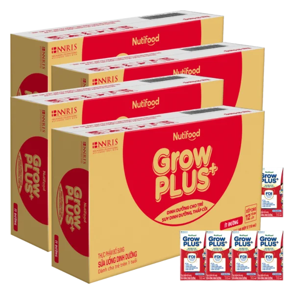 Combo 4 Th&ugrave;ng Sữa GrowPLUS+ &iacute;t đường 110ml (lốc 4 hộp)