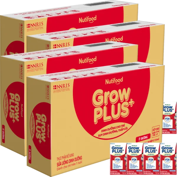 Combo 4 Thùng Sữa GrowPLUS+ ít đường 110ml (lốc 4 hộp)