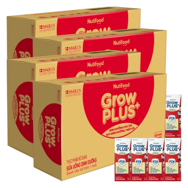 Combo 4 th&ugrave;ng Sữa GrowPLUS+ Hộp 180ml (lốc 4 hộp)