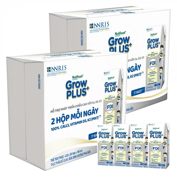2 Thùng Sữa dinh dưỡng pha sẵn GrowPLUS+ (Bạc) 180ml, lốc 4 hộp (Từ 1 tuổi)