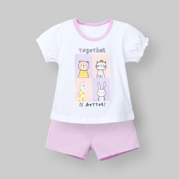 Bộ bé gái ngắn Animo Easy TX0226012 (1-4Y,Trắng-tím,TT02)