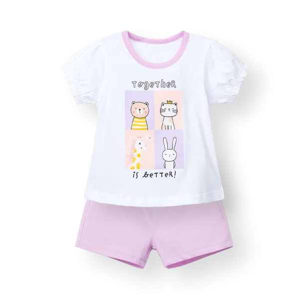 Bộ bé gái ngắn Animo Easy TX0226012 (1-4Y,Trắng-tím,TT02)