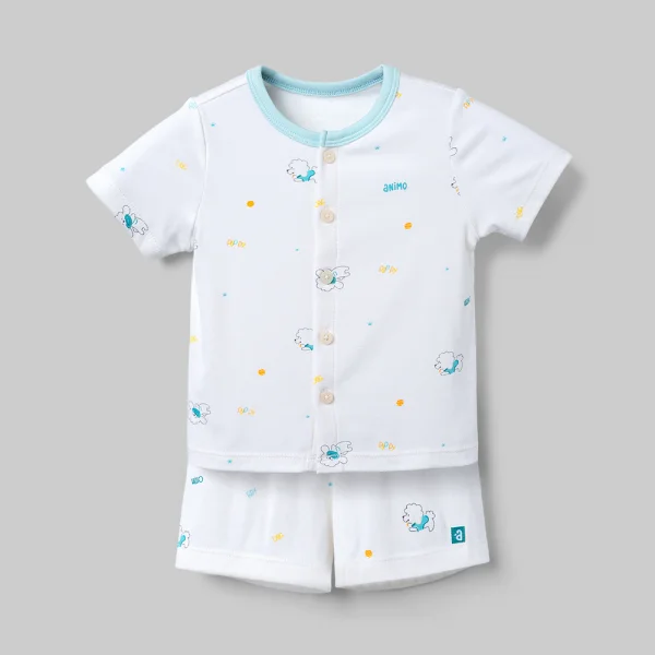 Set 2 bộ kháng khuẩn modal ngắn Animo VD0126009 (0-24M,Trắng-xanh biển,TT06)