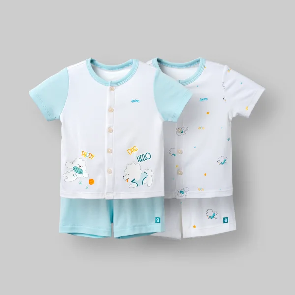 Set 2 bộ kháng khuẩn modal ngắn Animo VD0126009 (0-24M,Trắng-xanh biển,TT06)