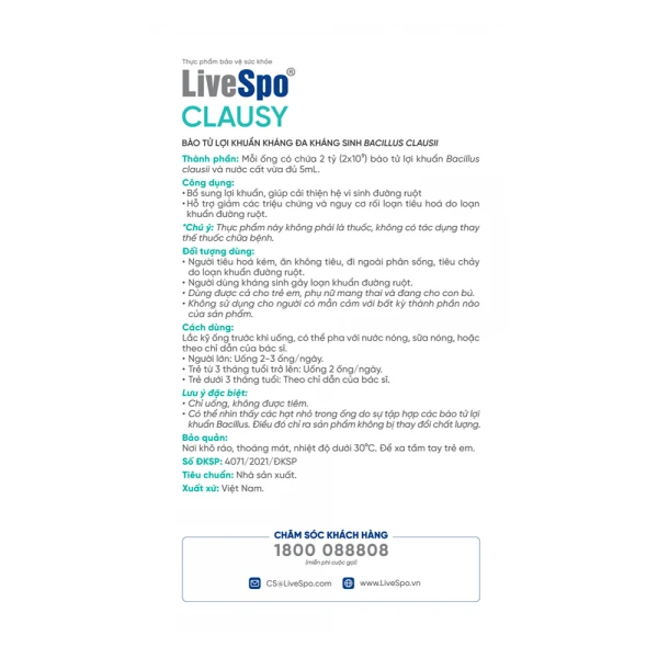 Thực phẩm bảo vệ sức khỏe LiveSpo® CLAUSY (20 ống/hộp)
