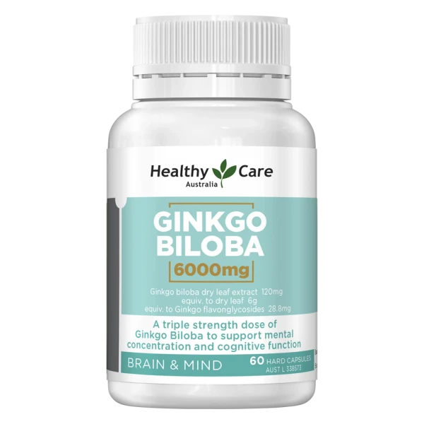 Viên Uống Bổ Não Healthy Care Ginkgo Biloba 6000mg Cải Thiện Trí Nhớ 60 Viên