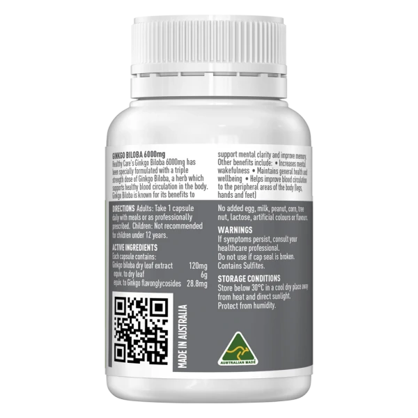 Viên Uống Bổ Não Healthy Care Ginkgo Biloba 6000mg Cải Thiện Trí Nhớ 60 Viên