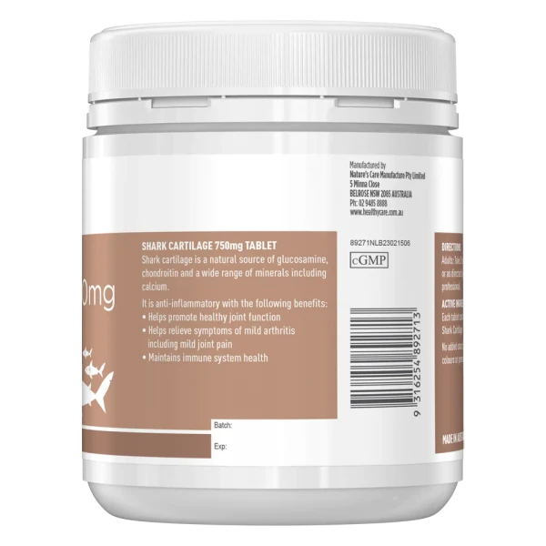 Viên Uống Sụn Vi Cá Healthy Care Shark Cartilage 750mg 200 Viên