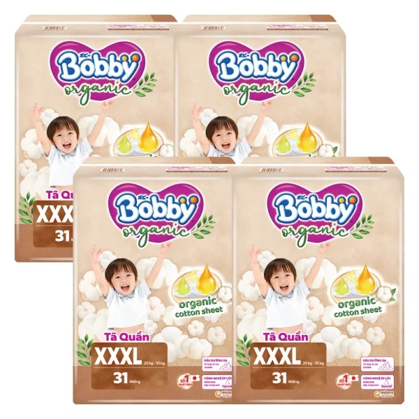 Combo 4 Tã quần Bobby Organic XXXL31 Miếng