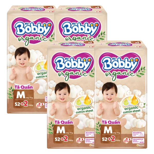Combo 4 Tã quần Bobby Organic M52 Miếng (+2 miếng)