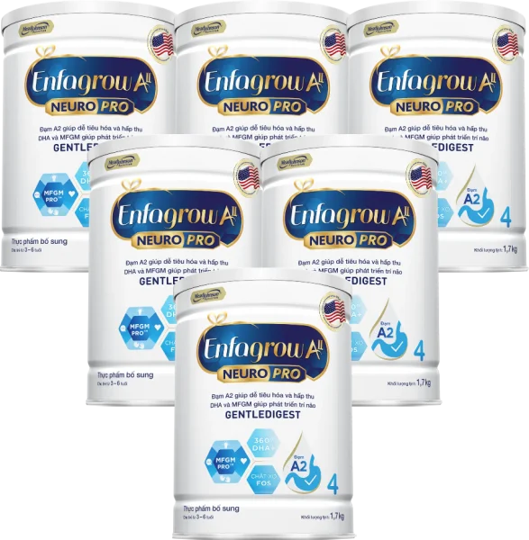 Combo 6 Sữa Enfagrow A2 Neuro Pro số 4 1.7 kg (3 - 6 tuổi)
