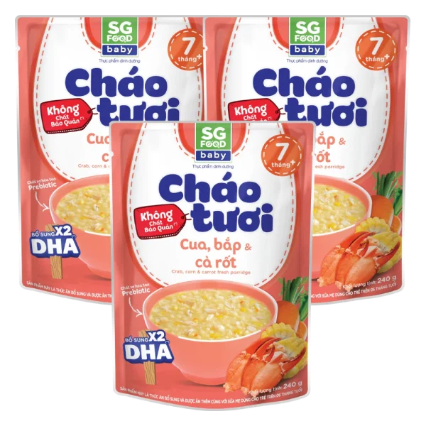 Combo 3 Ch&aacute;o tươi baby cua, bắp c&agrave; rốt 240g SGF