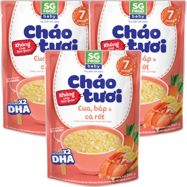 Combo 3 Cháo tươi baby cua, bắp cà rốt 240g SGF