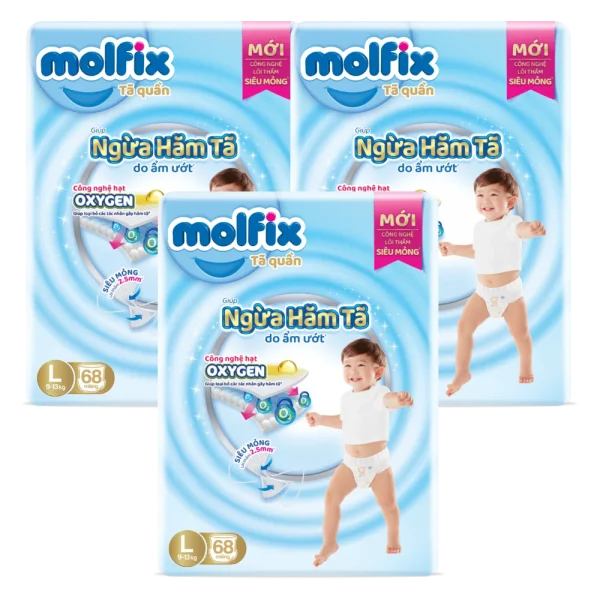 Combo 3 Molfix t&atilde; quần Oxygen size L 68 Ultra