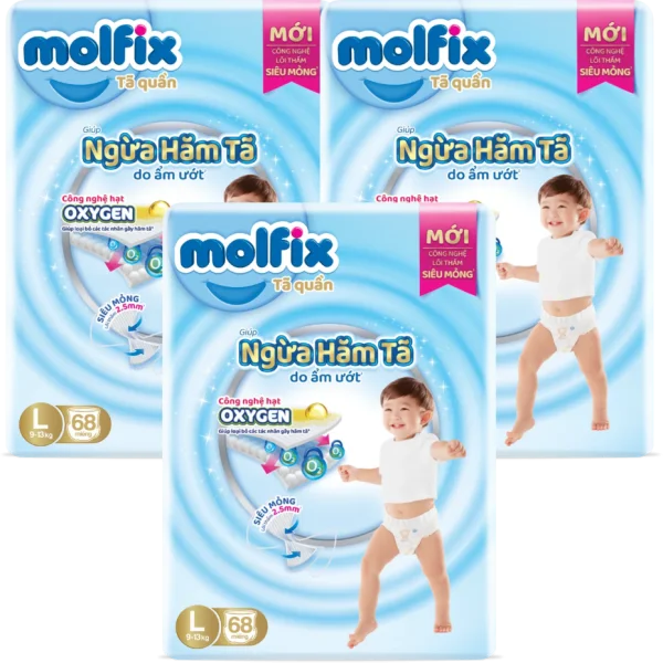 Combo 3 Molfix tã quần Oxygen size L 68 Ultra