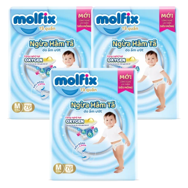 Combo 3 Molfix t&atilde; quần Oxygen size M 76 Ultra