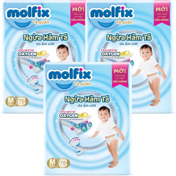Combo 3 Molfix tã quần Oxygen size M 76 Ultra