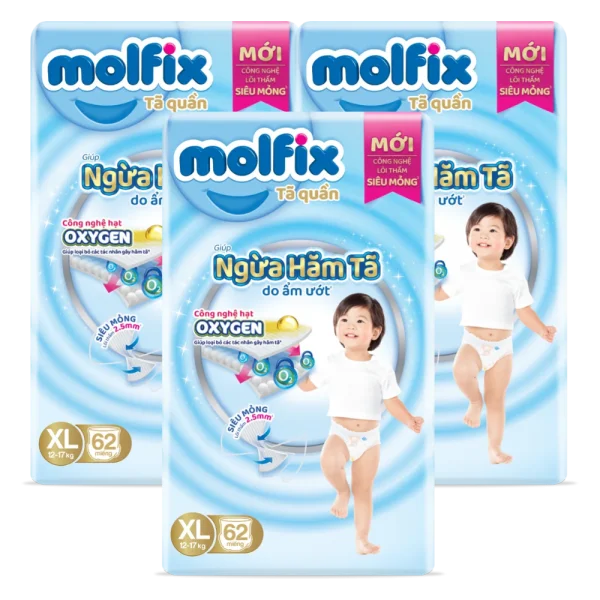 Combo 3 Molfix t&atilde; quần Oxygen size XL 62 Ultra