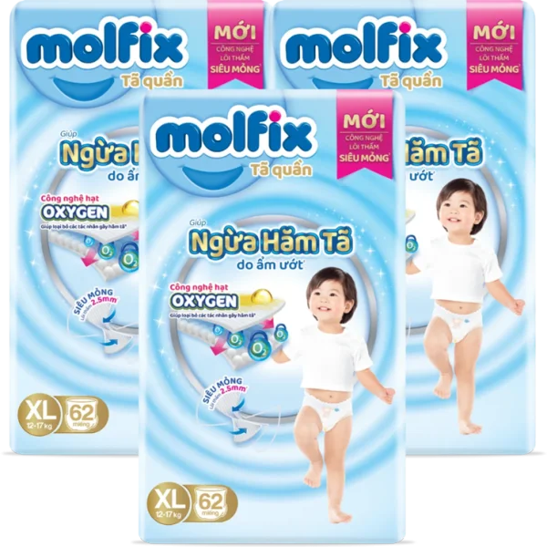 Combo 3 Molfix tã quần Oxygen size XL 62 Ultra