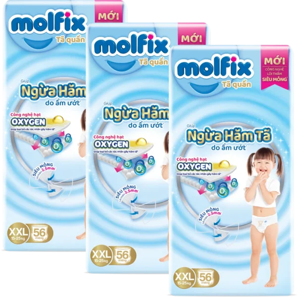 Combo 3 Molfix tã quần Oxygen size XXL 56 Ultra