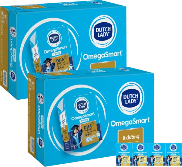 2 Thùng Sữa Dinh Dưỡng Dutch Lady OmegaSmart Ít Đường 110ml (lốc 4 hộp)