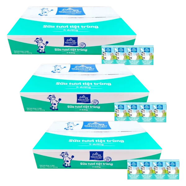 3 Thùng Sữa tươi tiệt trùng Oldenburger ít đường 110ml (lốc 4 hộp)