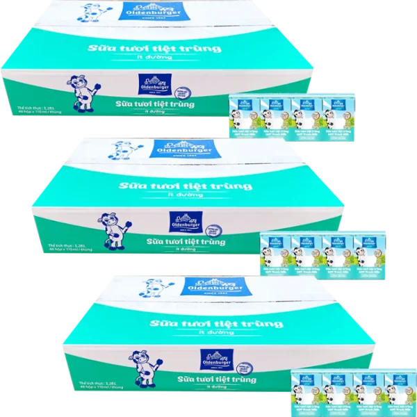 3 Thùng Sữa tươi tiệt trùng Oldenburger ít đường 110ml (lốc 4 hộp)