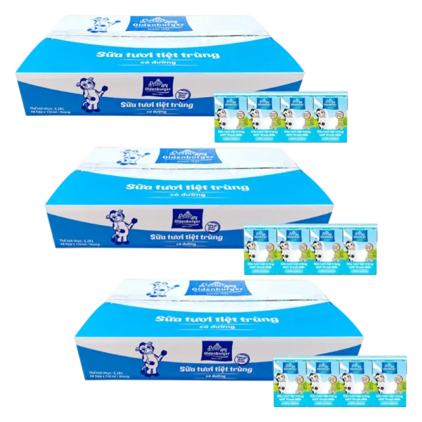 3 Th&ugrave;ng Sữa tươi tiệt tr&ugrave;ng Oldenburger c&oacute; đường 110ml (lốc 4 hộp)