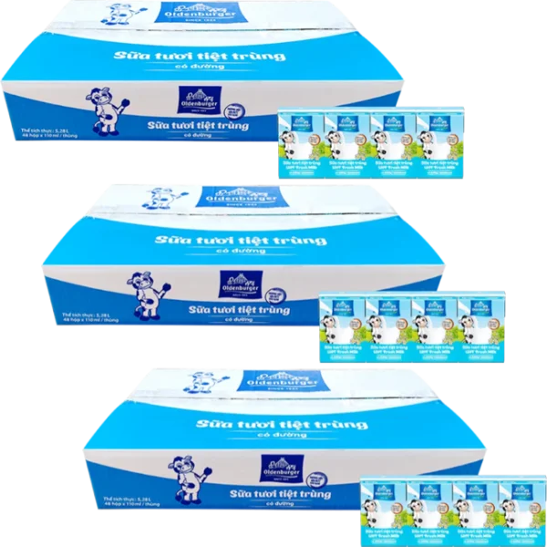 3 Thùng Sữa tươi tiệt trùng Oldenburger có đường 110ml (lốc 4 hộp)