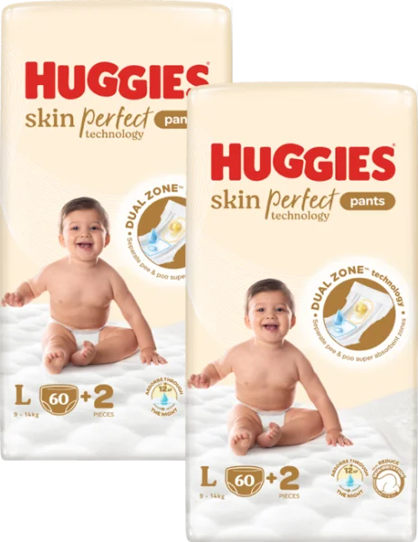 Combo 2 Tã quần Huggies SkinPerfect Pants (L, 9-14kg, 60+2 miếng)