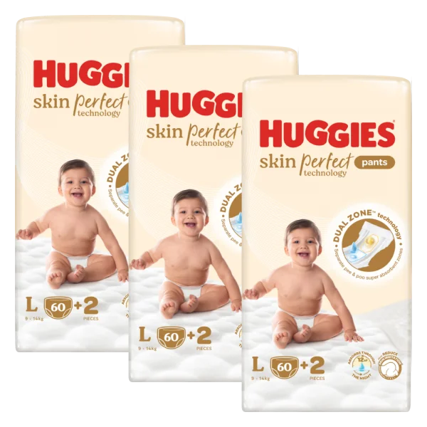 Combo 3 Tã quần Huggies SkinPerfect Pants (L, 9-14kg, 60+2 miếng)