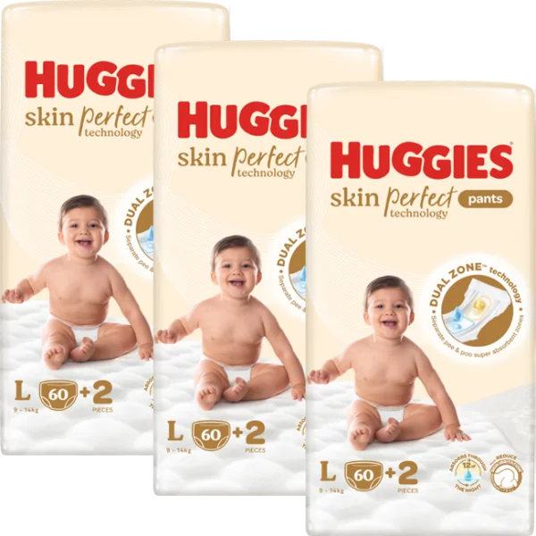 Combo 3 Tã quần Huggies SkinPerfect Pants (L, 9-14kg, 60+2 miếng)