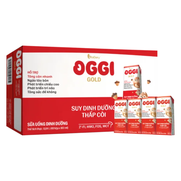 Thùng Sữa uống dinh dưỡng Oggi Gold 180ml, lốc 4 hộp (trên 1 tuổi)