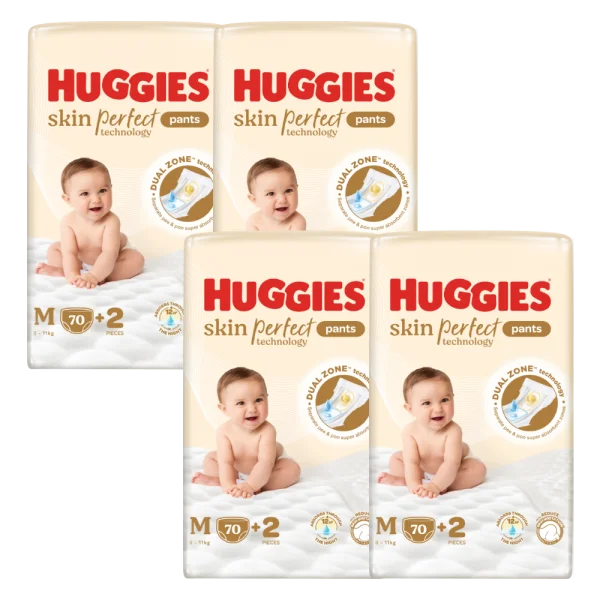 Combo 4 Tã quần Huggies SkinPerfect Pants (M, 6-11kg, 70+2 miếng) (giao bao bì ngẫu nhiên)